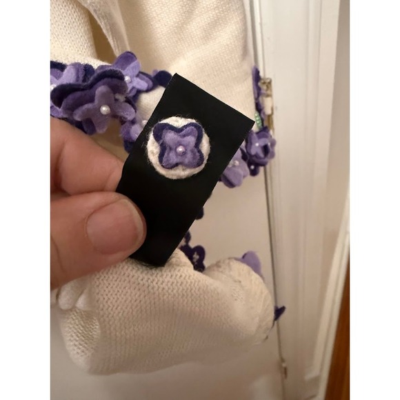 Vintage Michael Simon White Embellished Cardigan Spunsilk Blend Floral PLUS 3X - Picture 7 of 8